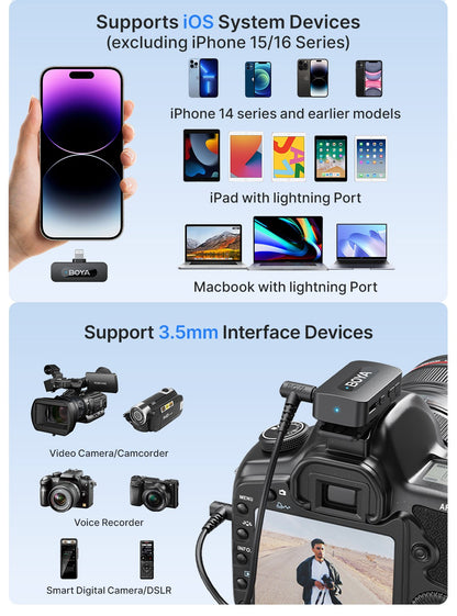 BOYA BY-V3 Microfone de Lapela Sem Fio com Cancelamento de Ruído Recarregável para iPhone Android Câmera Transmissão ao Vivo Vlogging