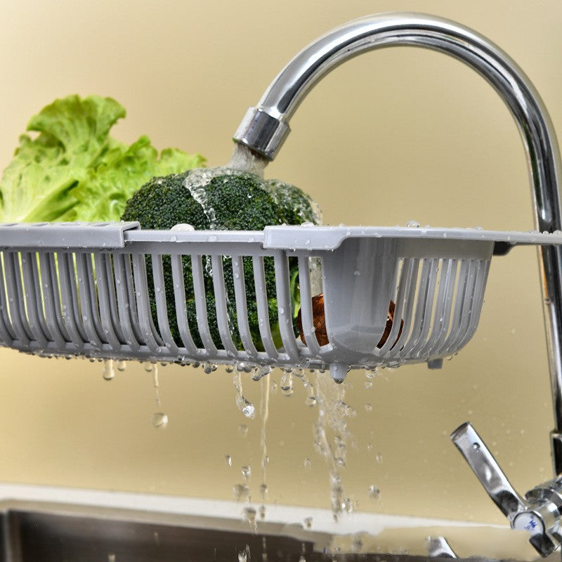 Prateleira de Armazenamento de Cozinha Suporte para Sabão Esponja Cesta Ajustável para Escorrer Vegetais Cesto de Pia Retrátil Ferramentas de Cozinha Multifuncionais