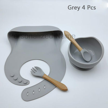 Personalized Name Baby Feeding Set Children's Silicone Suction Cup Bowl Training Spoon Fork Tableware Baby Feeding Bowl BPA Free