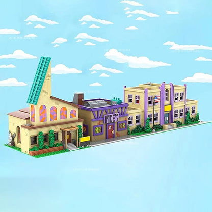 MOC Simpsonized Modular Taberna do Moe Blocos de Construção Casa da Cidade Escola Primária de Springfield Arquitetura Skyline Tijolos Brinquedos