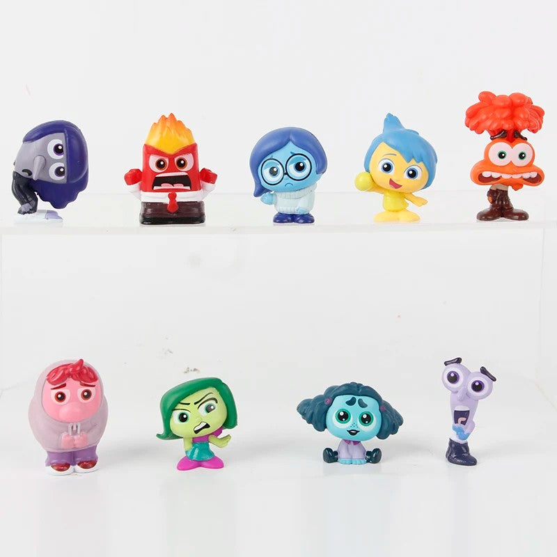 9Pcs/Set Mini Divertidamente 2 Bonecos de Ação Filme Desenho Animado Alegria Ansiedade Raiva Tristeza Nojinho Medo Modelo Bonecos Brinquedo Presente Infantil