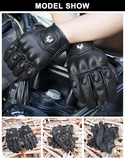 Luvas de Couro Perfurado Retrô de Verão para Motocicleta Masculino Feminino Luvas de Dedo Completo para Motocross Motoqueiro Guantes Moto Equipamento M-XXL