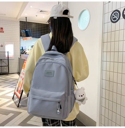 Schoolbags Student Japanese And Versatile Backpack Unisex Large-Capacity Backpack Girl Simple Polyester Material Doll Decoration