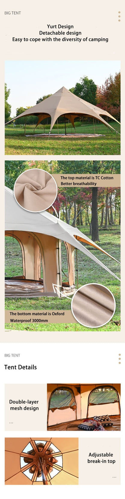 Rainproof Cotton Canvas Outdoor Circus Tent Large 4 Season Yurt Camping Park Family Tent for All Weather Conditions Waterproof