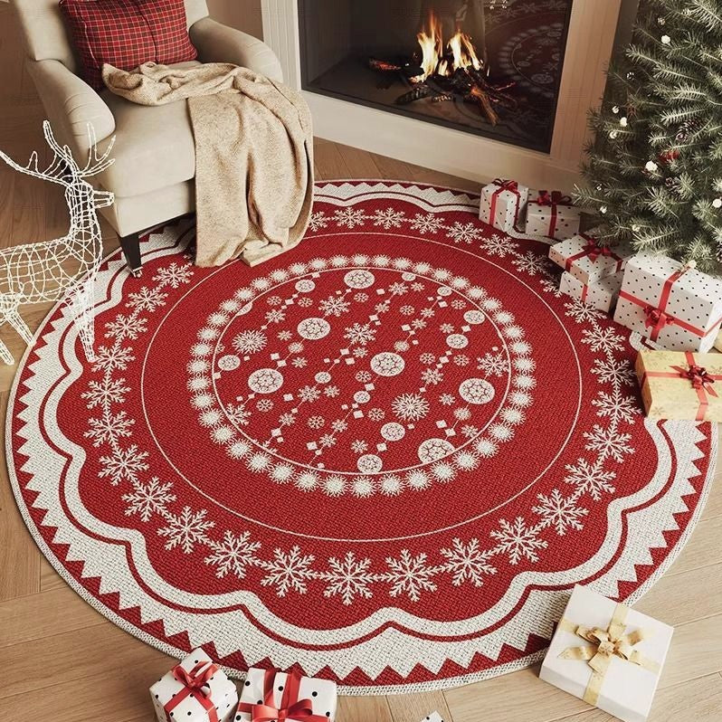 VIKAMA Christmas Winter Warm Round Rug For Living Room, Bedroom, Side Of Bed, Anti-Slip Hat Stand Pad, Holiday Home Decoration