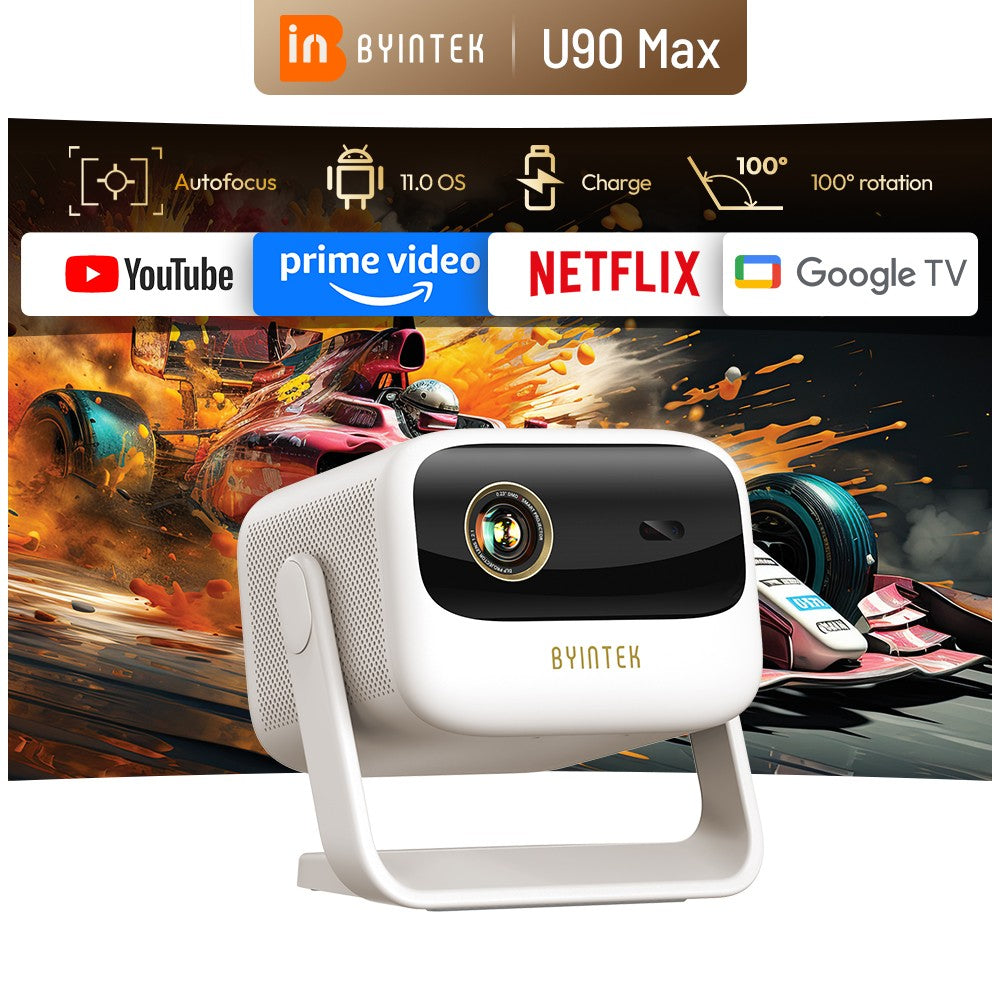 Projetor BYINTEK U90 4K Full HD1080P Cinema Android 11.0 WiFi Mini Portátil 1080P Home Theater Vídeo Projetor DLP com Bateria