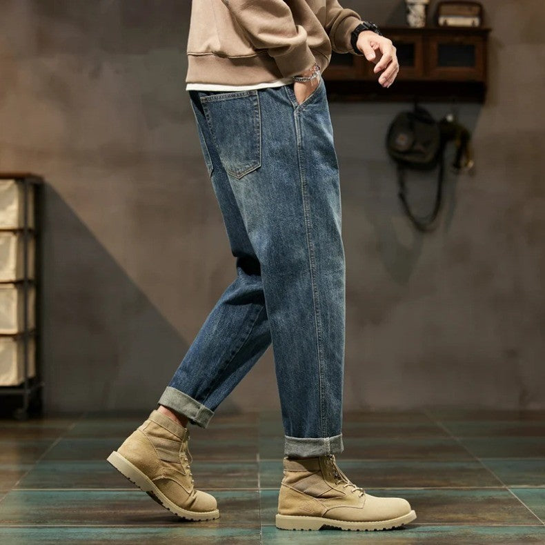 2025 Autumn and Winter New Loose and Versatile Harem Pants Retro Simple Fashion Solid Color Comfortable Versatile Jeans for Men