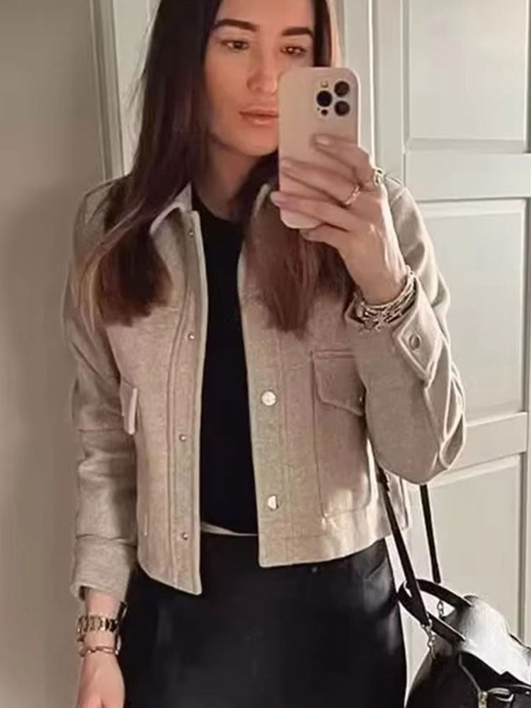 HH Jackets For Womens Autumn Fashion Solid Front Pockets Button Long Sleeve Jacket Elegant Woman Casual Outerwear Coat