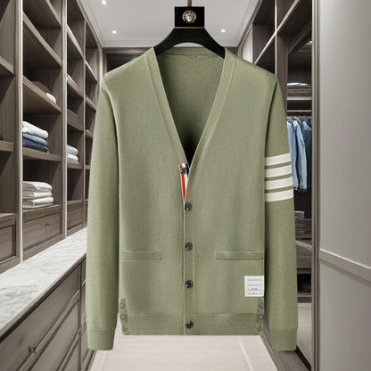 Luxury brand men's knitted sweater for autumn and winter high-end striped design Korean version boutique cardigan casual jacket