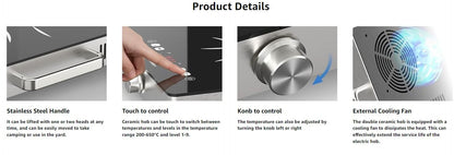 Karinear Ceramic Hob 2 Zones, 3200W Plug in Electric Hob with Safety Lock, Knobs&Touch Control, 56cm Coutertop Freestanding 240V