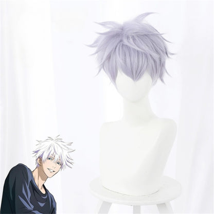 Anime Jujutsu Kaisen Gojo Satoru Lançamento Estado Peruca Cosplay Perucas Sintéticas Pó de Jogo Cabelo Curto Branco Prata Halloween
