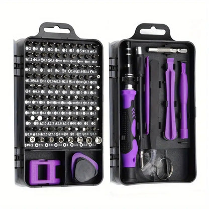 Chave de Precisão Roxa 115 Combinada com 1 Conjunto de Ferramentas Multifuncionais para Reparo Doméstico para Celulares, Relógios, Computadores e Outros Itens