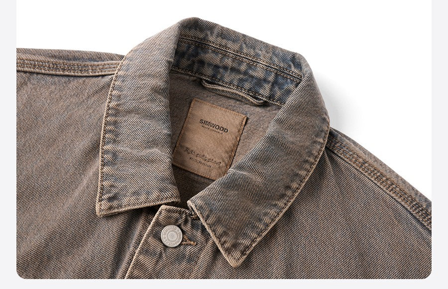 SIMWOOD 2025 Autumn New Oversize Washed Vintage Denim Jackets Men 12.5oz Plus Size Coats