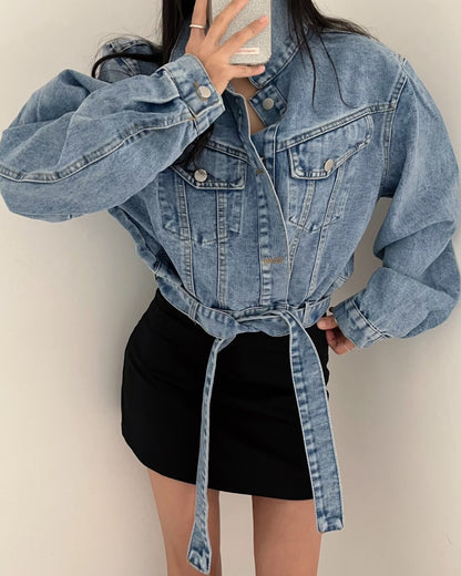 2 colors Women's casual Jean Coats 2025 Spring Women Denim Jacket Long Sleeve cropped Female Girls streetwear(N2418)