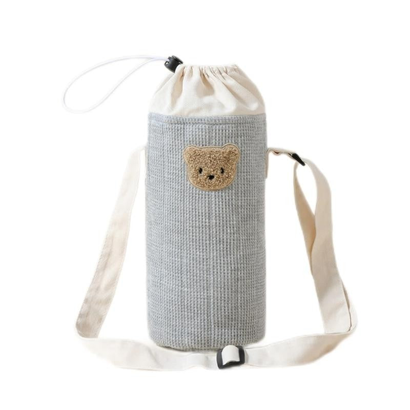 J15U Portable Baby Bottle Carrying Case Storage Bag for Easy Feeding Water Cup Organiser with Lovely Bear Embroidery