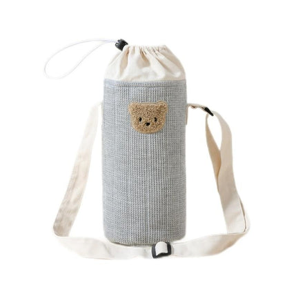 J15U Portable Baby Bottle Carrying Case Storage Bag for Easy Feeding Water Cup Organiser with Lovely Bear Embroidery