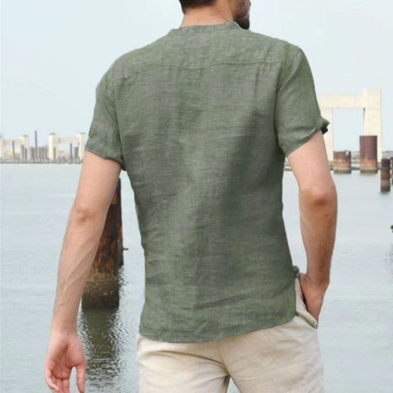 New Summer Men's Short-Sleeved T-shirt Cotton and Linen Led Casual Men's T-shirt Shirt Male Breathable