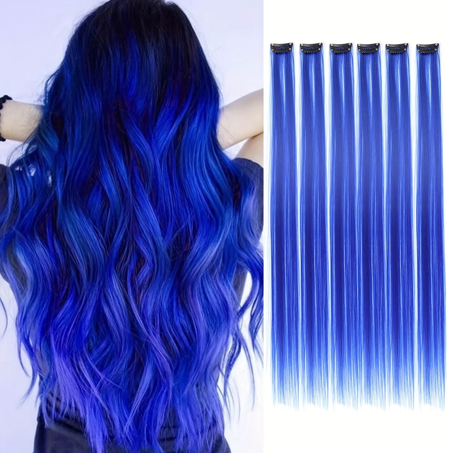 6 Pcs Clip Extensions, 24 Inch Colored Hair Extensions Party Highlights Long Straight Synthetic Hairpieces for Women Kids Girl