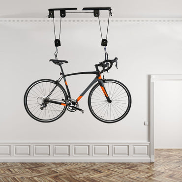 Elevador de bicicleta para teto de garagem, sistema de polias, conjunto de suportes para armazenamento de bicicletas em garagem