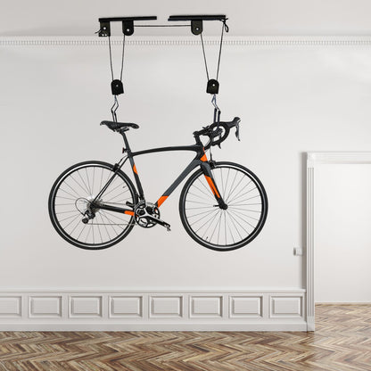 Elevador de bicicleta para teto de garagem, sistema de polias, conjunto de suportes para armazenamento de bicicletas em garagem