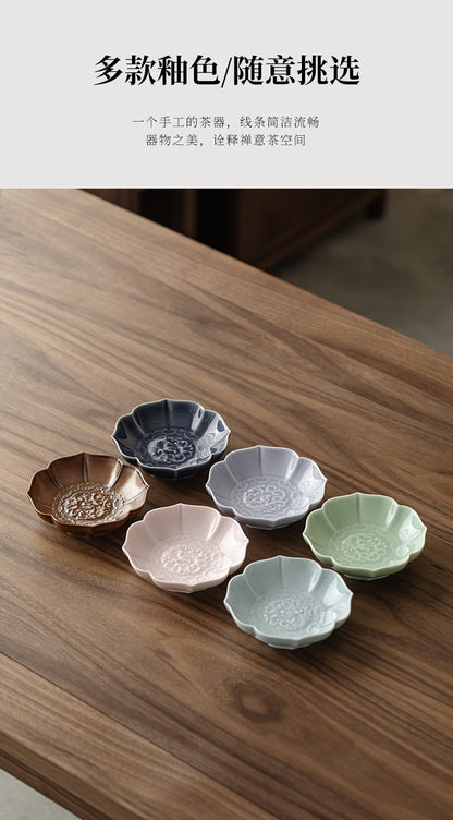 Creative Lotus Pattern Fruit Plate Zen Ceramic Snack Plate Retro Fruit Dishes Boutique Pastry Plate Hospitality Dishes Crafts
