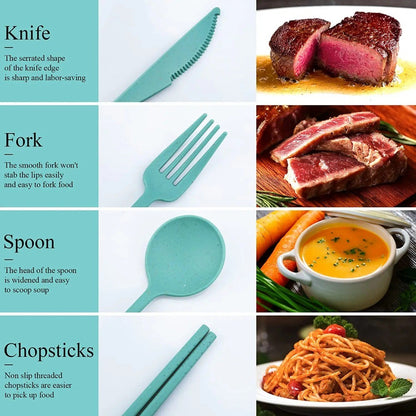 4Pcs Portable Tableware Set 4 In 1 Wheat Straw Dinnerware Cutlery Travel Tableware Picnic Dinnerware Camping Cutlery Set