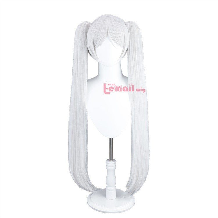 Peruca Sintética L-email wig Sousou no Frieren Frieren Cosplay 90cm Prata Branca Peruca com Dois Rabos de Cavalo Perucas de Halloween