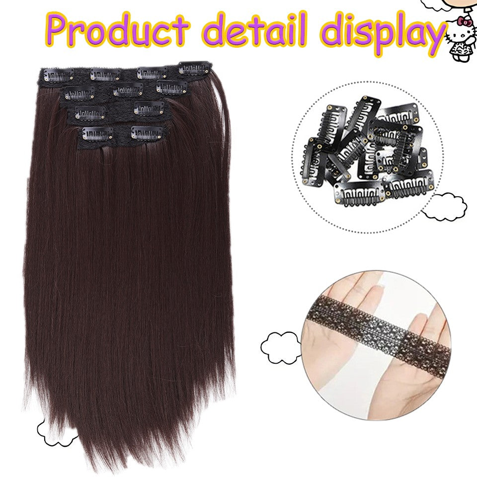 Peruca Sintética de 14 Polegadas com Quatro Peças Extensão de Cabelo Liso Peruca com Presilha Estilo BB Adequada para Mulheres Natal Ano Novo Carnaval Música