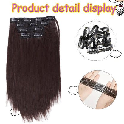 Peruca Sintética de 14 Polegadas com Quatro Peças Extensão de Cabelo Liso Peruca com Presilha Estilo BB Adequada para Mulheres Natal Ano Novo Carnaval Música