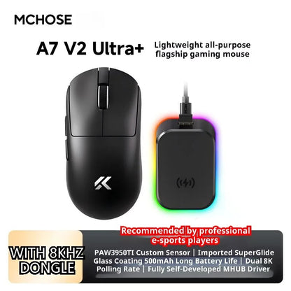 MCHOSE A7 Ultra Mouse Gamer Sem Fio Sensor de Alta Precisão Pixart3950 Design Leve Taxa de Polling de 8000Hz Chip Principal Realtek