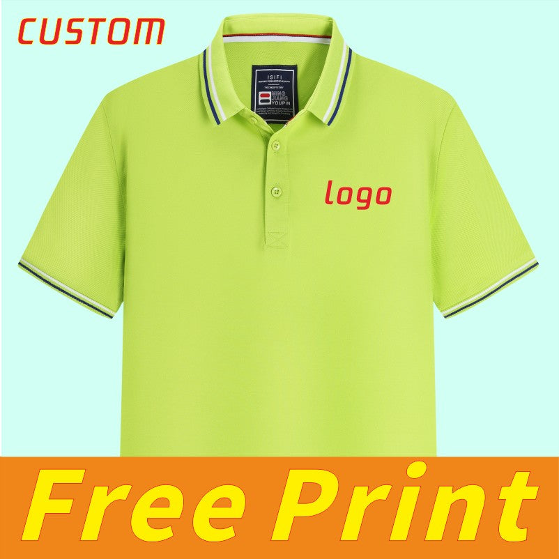 100% linen cotton polo shirt, T-shirt, breathable collar, short sleeved, custom printed logo, embroidered men's and women's work
