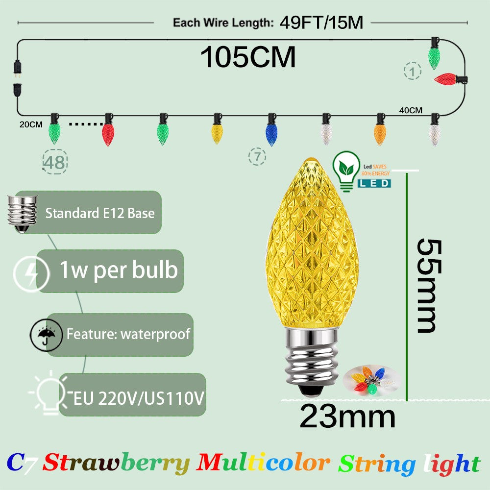 C7 Multicolor Garland Led String Lights 110V 220V E12 0.6W Waterproof Plastics Anti-Drop Festoon New Year's Brithday Light Chain