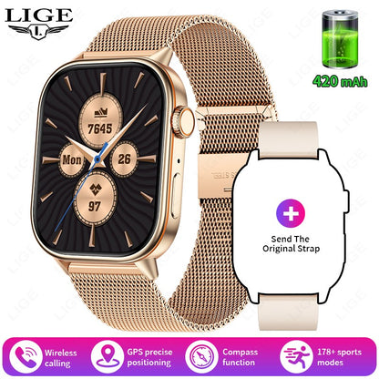 LIGE 2025 Para Android IOS GPS Smart Watch Feminino Tela HD de 2.01" Frequência Cardíaca Chamada Bluetooth Bússola IP68 À Prova D'água Smartwatch Masculino