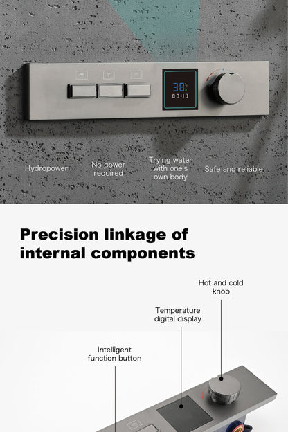 Luxury gun gray brass shower system with LED digital display design Wall mounted constant temperature 3-function bathroom faucet