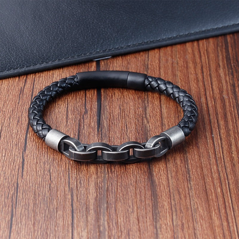 Pulseira de Couro Masculina, Formato Infinito, Padrão Popular, Joias de Aço Inoxidável, Acessórios, Presente