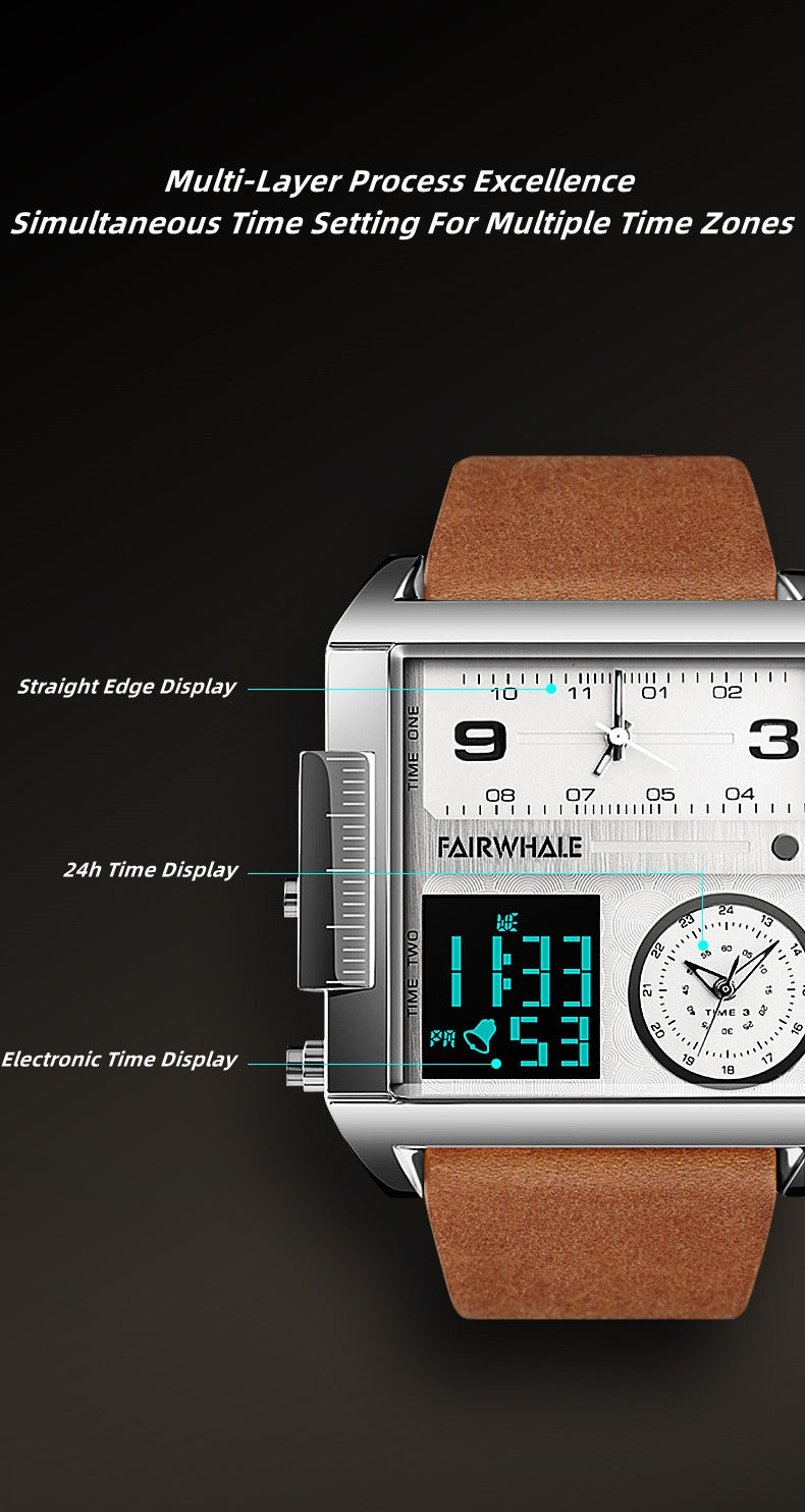 Mark Fairwhale Luxury Quartz Watches Men Fashion Brown Leather Strap Clock Military Waterproof Square Electronic WristWatch 2023