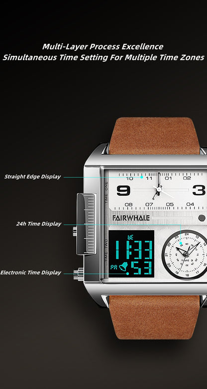 Mark Fairwhale Luxury Quartz Watches Men Fashion Brown Leather Strap Clock Military Waterproof Square Electronic WristWatch 2023