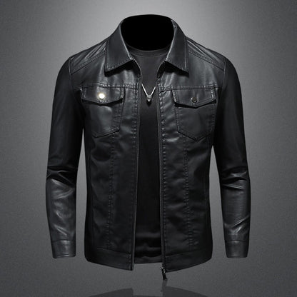 Men's Leather Jacket 2025 New Spring Autumn Winter Korean Style Slim Fit Trendy Fleece Lined Thickened Motorcycle Jacket Men's