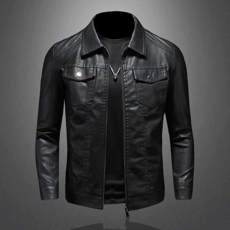 Men's Leather Jacket 2025 New Spring Autumn Winter Korean Style Slim Fit Trendy Fleece Lined Thickened Motorcycle Jacket Men's
