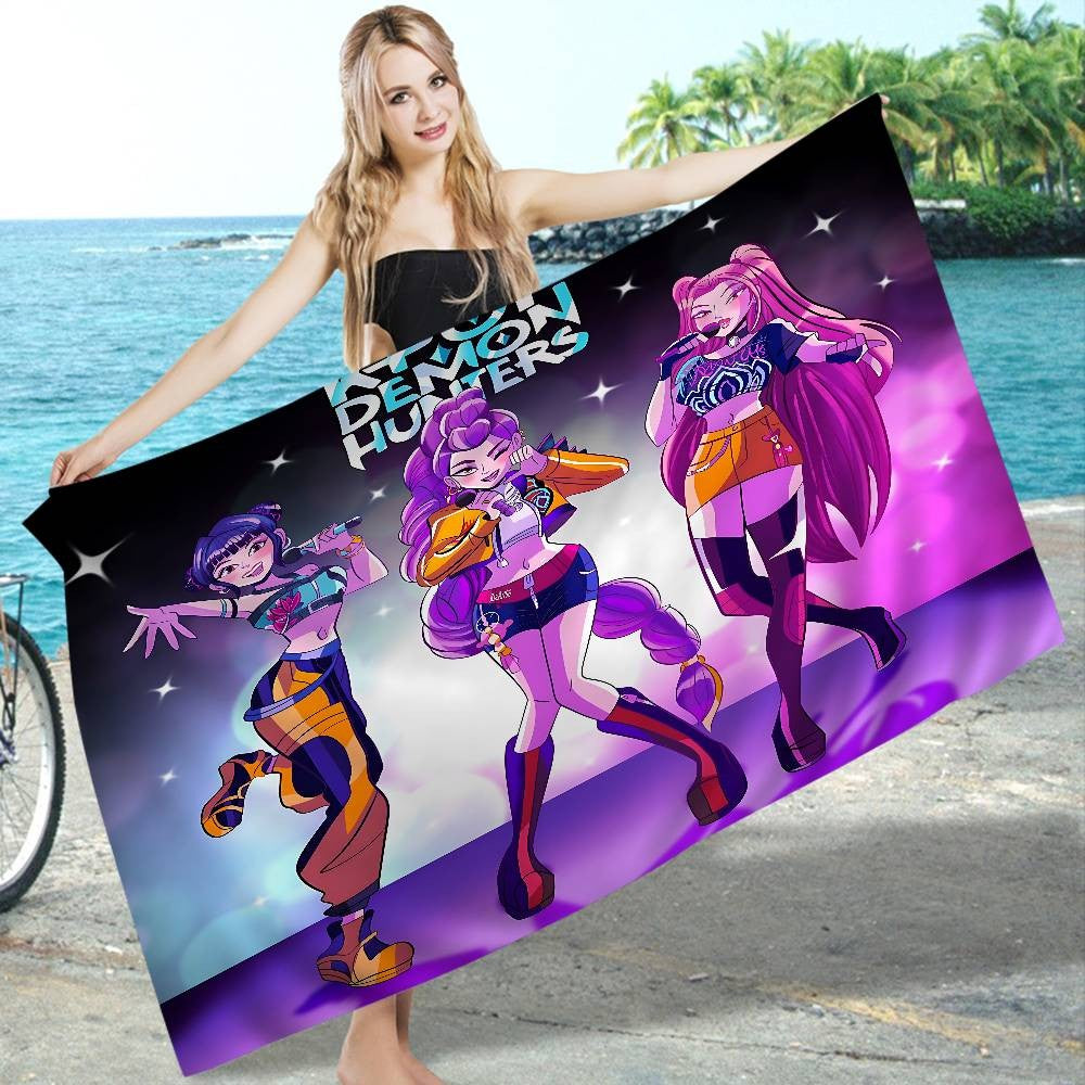Popular KPop Movie D-Demon H-Hunters Microfiber Blanket Quick Drying Beach Towels Oversized Printing Super Absorbent Pool Towe