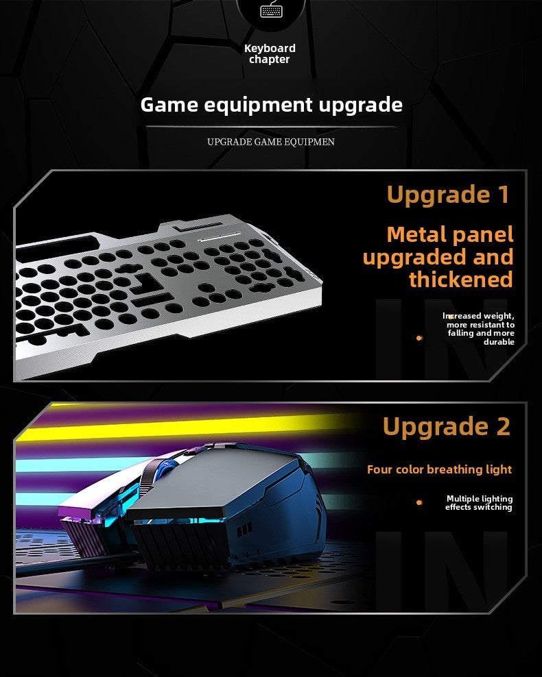 Conjunto de teclado e mouse gamer com fio, retroiluminação colorida, 104 teclas, painel de metal, teclado com sensação mecânica para laptop e desktop