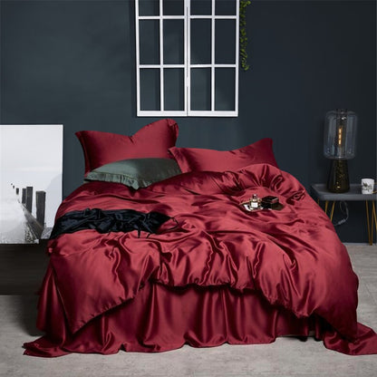 Lofuka Top Grade 100% Silk Green Bedding Set Queen King Silky Sexy Honeymoon Duvet Cover Bed Linen Flat Sheet Pillowcase