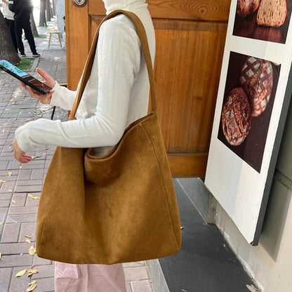 Retro Suede Frosted Tote Bag Winter Simple Design Versatile Work Commuting Shoulder Bag Women's Large Capactiy Handbags