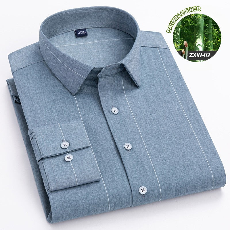 Bamboo Fiber Casual long-sleeve shirts for man elastic Anti-wrinkle striped slim fit formal shirt soft business designer clothes