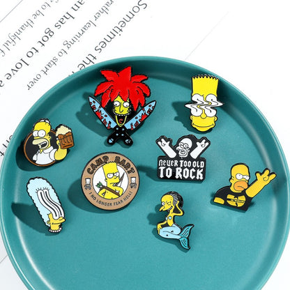 8 Peças The Simpsons Esmalte Pin Desenho Animado Bart Simpson Homer Jay Simpson Broche de Metal Jaqueta Jeans Lapela Joias Brinquedo