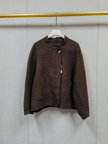 2025 Autumn Winter Fashion Women 3 Colors Single Breasted Stand Collar Coat Lady Double Sided Woolen Jacket