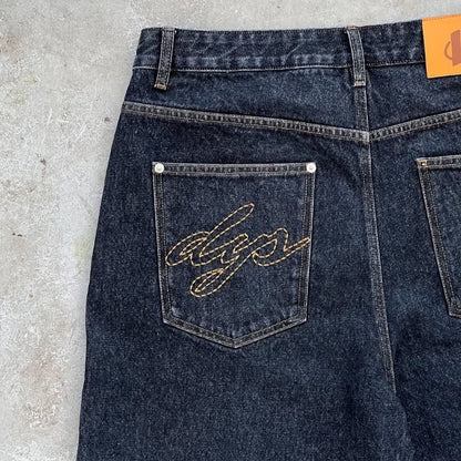Y2K baggy denim shorts retro embroidered letter striped graphic zipper shorts men women clothing trendy hip hop streetwear