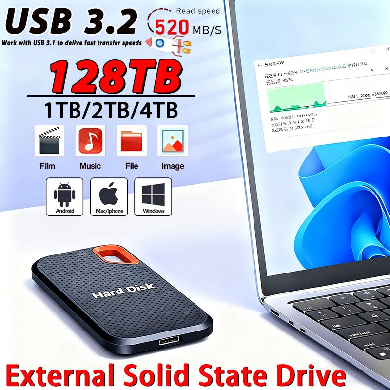 Original SSD 1TB High Speed External Hard Drive USB 3.1 Type-C Interface Hard Disk 4TB Mass Solid Drive for Laptop/PC/MAC