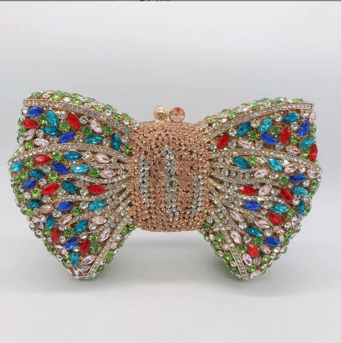 Newest Rhinestone Green/Black Clutch Purse Bow Luxury Diamond Women Red Evening Clutches Bags Wedding Bridal Bag Stones Handbags
