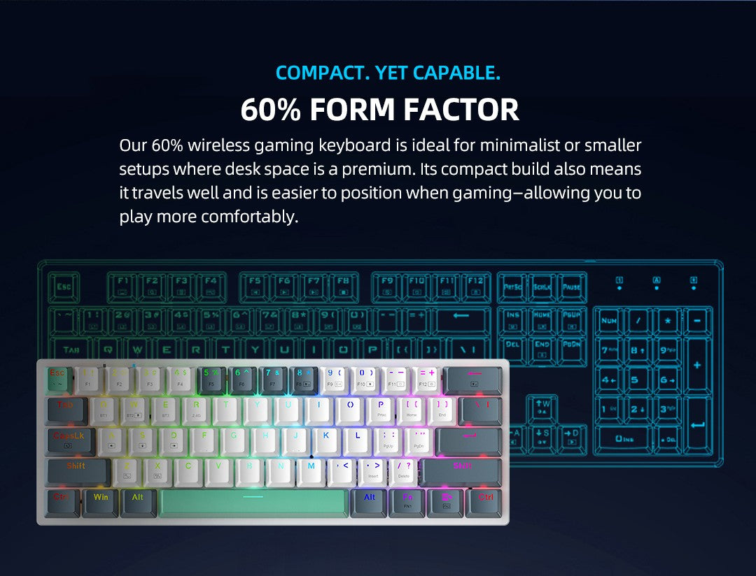 Teclado Mecânico Machenike K500-B61W Tri-mode 60% ANSI Latam-ES Sem Fio Hot-swap para Jogos para PC Gamer